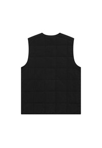 Μαύρη κεντημένη γιλέκο, χωρίς μανίκια, ορθογωνική σιλουέτα με υφή και σχέδιο πλέγματος, διαθέτει στρογγυλή λαιμόκοψη.
