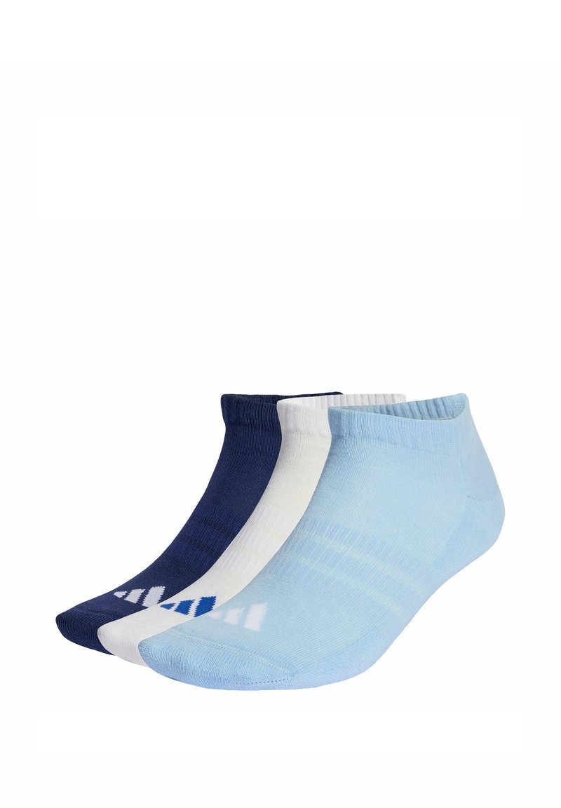 Ponožky do poloviny lýtek v námořnické modři, bílé a světle modré. Hladká textura s vodorovnými pruhy na námořnické modři, s logem na straně.
