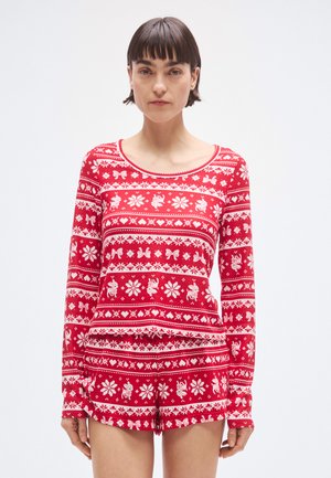 LIQUID COZY LONG SLEEVE SHORTIE FEMME - Set lenjerie de noapte - red