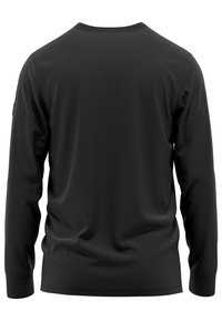Zwarte longsleeve shirt met een ronde halslijn. Soepele stof, minimalistisch ontwerp, met aansluitende manchetten en geen zichtbare patronen of accenten.
