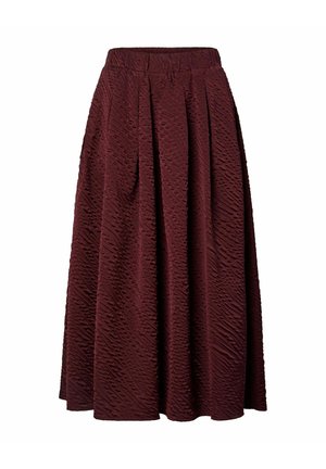 Gonna midi bordeaux con motivo ondulato testurizzato, pieghe e vita elastica. Realizzata in tessuto morbido, la sua forma fluida aumenta il comfort.