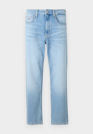 Lichtblauwe denim jeans met een recht gesneden ontwerp, vijf-pocketstijl en subtiele vervaagde plekken. Afgewerkt met een standaard knopenblind en stiksels.