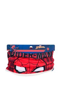 Gaiter per il collo di Spider-Man rosso con un motivo grafico del volto di Spider-Man e dettagli in rete nera; tessuto morbido e elasticizzato, e fodera in pelliccia sintetica.