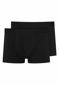 Czarne bokserki wykonane z miękkiego materiału, z gładką gumką w talii i dopasowanym krojem z centralnym szwem dla wsparcia. W zestawie dwie sztuki.