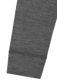 Dunkelgrau gerippter Leggingsabschluss mit flacher Naht, glatter Textur und leicht meliertem Muster. Verfügt über ein figurbetontes Design mit feinen Details.