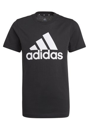 T-shirt in cotone nero con un grande logo bianco Adidas sul davanti. Collo rotondo e maniche corte con una vestibilità regolare.