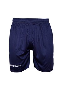 Pantaloni corti atletici blu navy realizzati in un tessuto liscio e leggero, con vita elastica e logo Givova ricamato sul lato sinistro-inferiore.