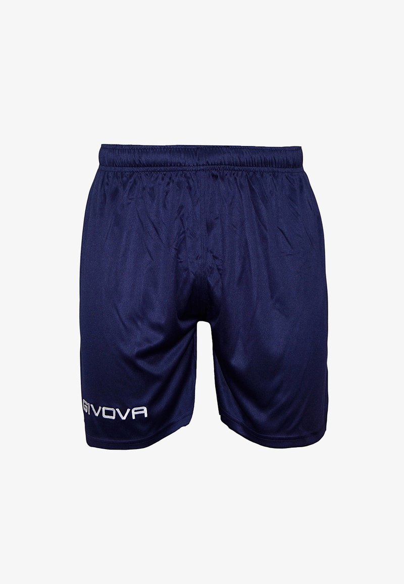 Temno modri športni šort, narejeni iz gladkega, lahkega blaga, z elastičnim pasom in logotipom Givova našitom na spodnjem levem delu.