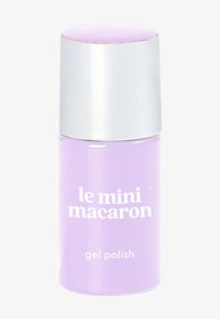 Smalto gel lavanda in una bottiglia cilindrica con un tappo metallico argentato. Marchio in testo bianco, texture liscia e finitura lucida.
