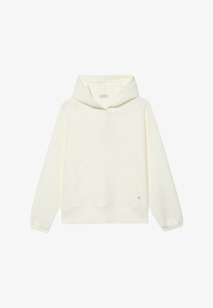 Hoodie in off-white stof, met een voorzak, een relaxed fit, ribgebreide mouwen en onderrand, en een klein logootje aan de onderrand.