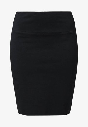 Must musterskirts, mis on valmistatud venivast kangast. Omab sujuvat, vormi järgivat disaini kõrge vöökoha ja nähtamatute kinnituste ning õmblusteta viimistlusega.
