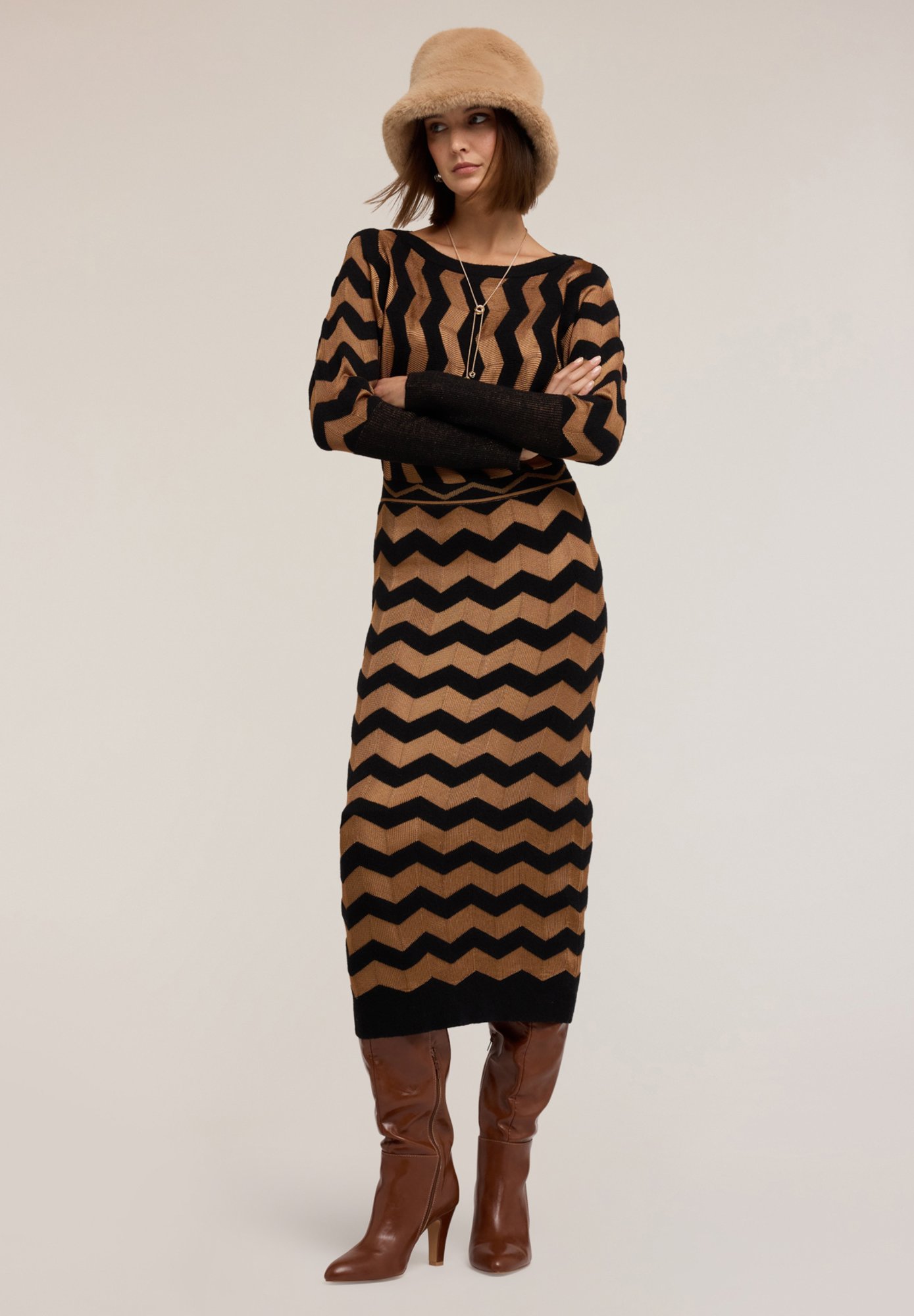 brown and black chevron dress Heart of Paris Stretch Lace Events Dress