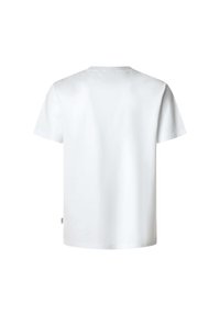 Vit bomull t-shirt med korta ärmar och rundad hals; slät textur, enkel design, inga synliga logotyper eller mönster, klassisk passform.