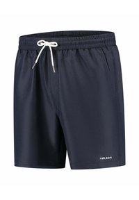 Marineblauwe zwemshorts van lichtgewicht stof, met een elastische tailleband en een trekkoord, evenals zijzakken. Merkenlogo discreet weergegeven.