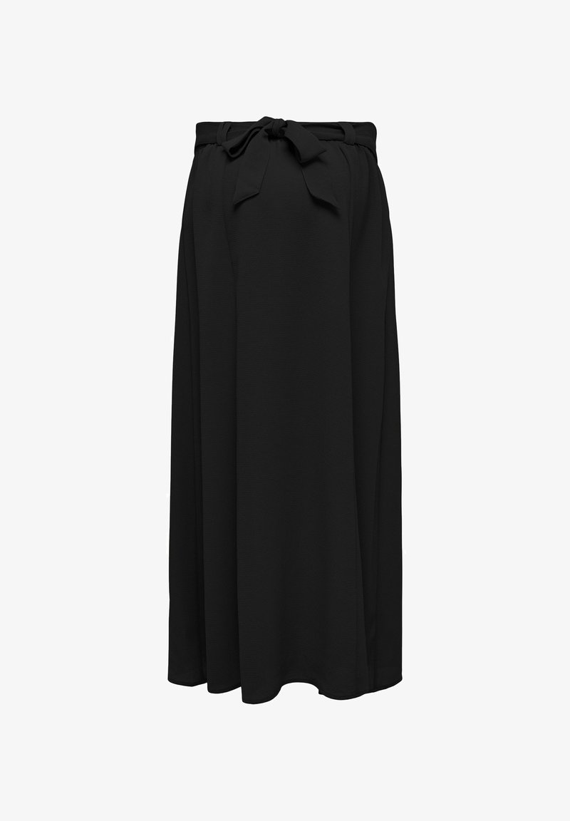 Jupe maxi noire taille haute avec ceinture en tissu nouée et coupe ample et fluide de la taille à l'ourlet.