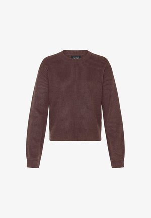 Pruunist kudumist sviit, millel on ümmargune kaelus, pikad varrukad ja lühike lõige. Tekstuuriga soonikkoes kogu ulatuses. Mustreid ega lisandit ei ole nähtaval.