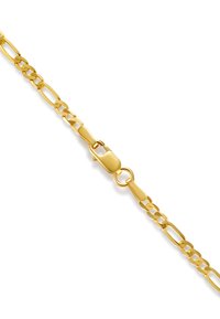 Gold chain bracelet featuring elongated oval links and a secure clasp for closure. Smooth texture with a shiny finish.