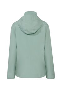 Veste à capuche vert clair à manches longues vue de dos sur fond blanc.