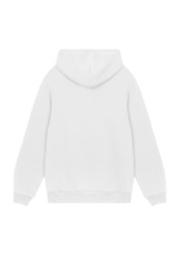 Weißer Hoodie mit einer sanften, strukturierten Oberfläche. Verfügt über eine geräumige Kapuze, lange Ärmel und einen gerippten Saum sowie Bündchen. Keine sichtbaren Grafiken oder Akzente.