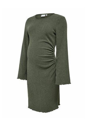 MAMALICIOUS, DRESS REGULAR FIT ROUND NECK SHORT DRESS - Robe de jour - khaki
