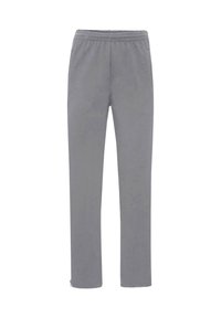 Effen grijze sweatpants voor heren met een elastische tailleband en rechte pijpen, weergegeven op een witte achtergrond.