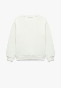Cremefarbener Sweatshirt mit rundem Ausschnitt, langen Ärmeln und gerippten Bündchen und Saum. Weicher Stoff, minimalistisches Design, keine sichtbaren Logos.
