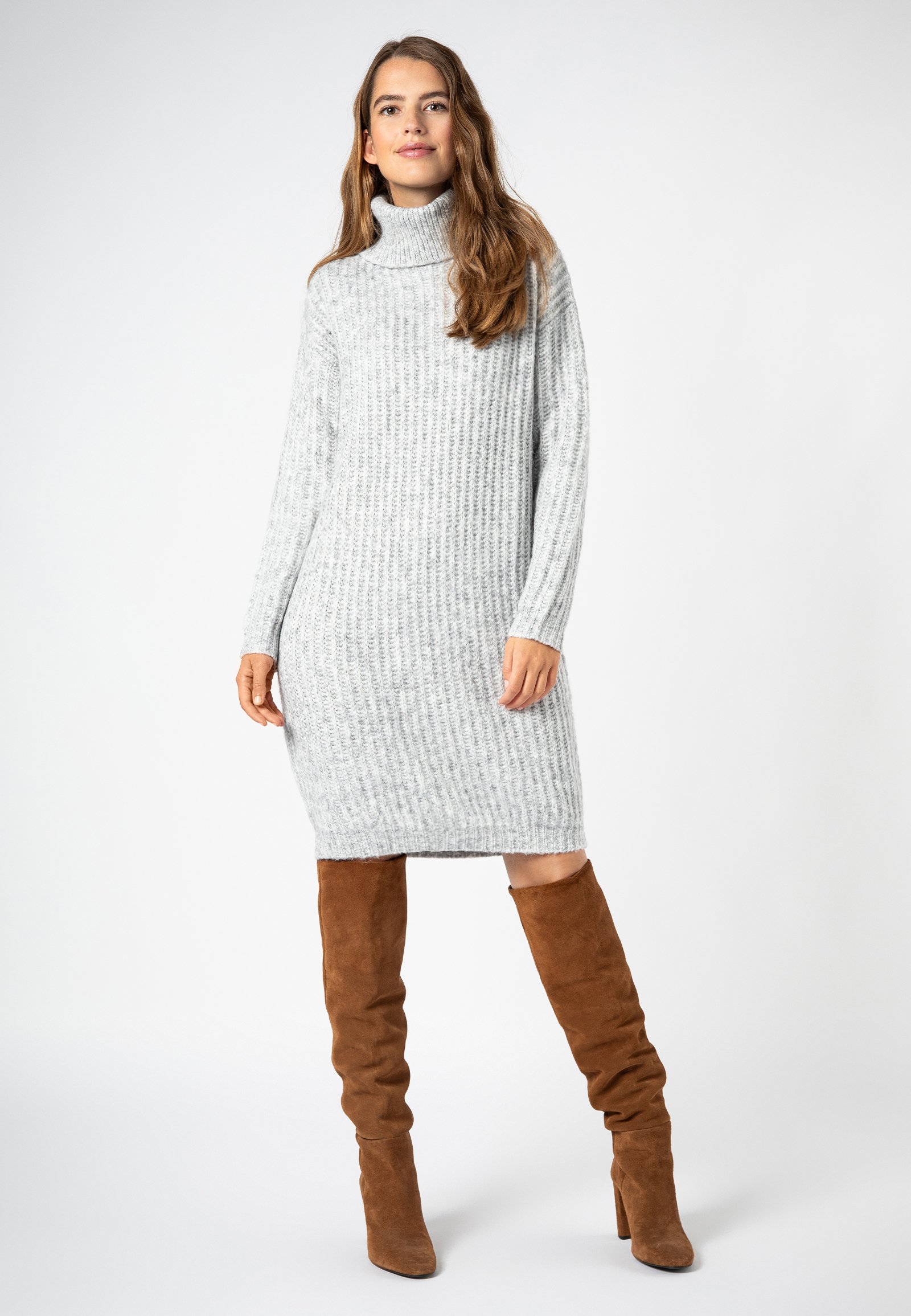 Elara Langes Strickkleid Strickkleid Mit Rollkragen Grau STREET