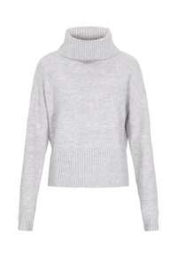 Maglione a collo alto grigio chiaro con collo e orlo a costine, dotato di maniche lunghe e vestibilità morbida. Realizzato in materiale lavorato a maglia texturizzato.