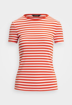 Lauren Ralph Lauren STRIPED STRETCH COTTON CREWNECK TEE - Printtipaita - orange/white