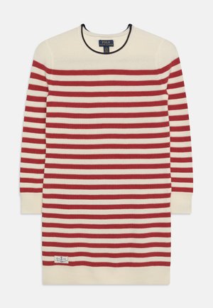 Polo Ralph Lauren STRIPE DAY DRESS - Rochie tricotată - clubhouse cream/chili pepper
