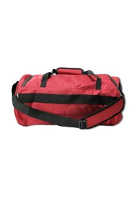 Rode duffeltas met een stevige zwarte schouderriem en handvatten. Voorzien van een ritssluiting en verstevigde stiksels voor duurzaamheid.