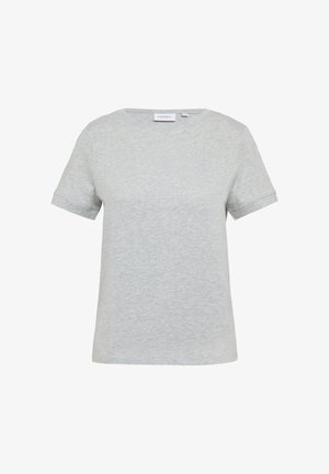 Light grey short-sleeve t-shirt made of soft fabric. Features a round neckline and rolled cuffs. Subtle logo on the chest.