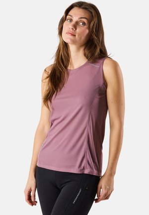 Light purple sleeveless athletic top with a fitted design, smooth texture, and subtle stitching details. Features a logo in the upper left corner.