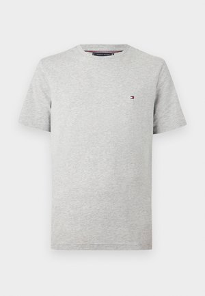 Light grey short-sleeve crewneck t-shirt with small Tommy Hilfiger logo on left chest against a white background.