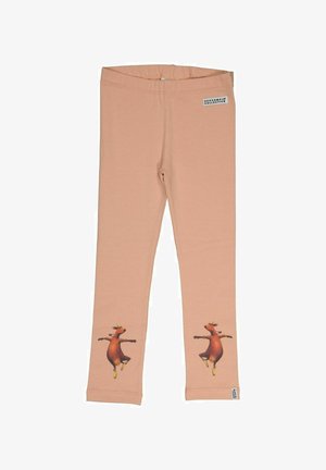 Vaaleanpersikanväriset legginssit, jotka on valmistettu pehmeästä ja joustavasta kankaasta. Alalegsissä on painettuja kuvastoja tanssivasta hirvestä.