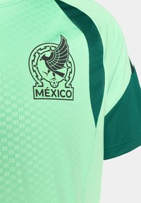 Light green athletic shirt with dark green accents, featuring a prominent black logo of Mexico. Texture is smooth with subtle pattern.