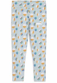 Világoskék leggings, amelyet narancssárga, fehér, zöld és kék színekben pompázó, mintás pöttyök díszítenek. Az oldalon egy fehér Puma logó található.