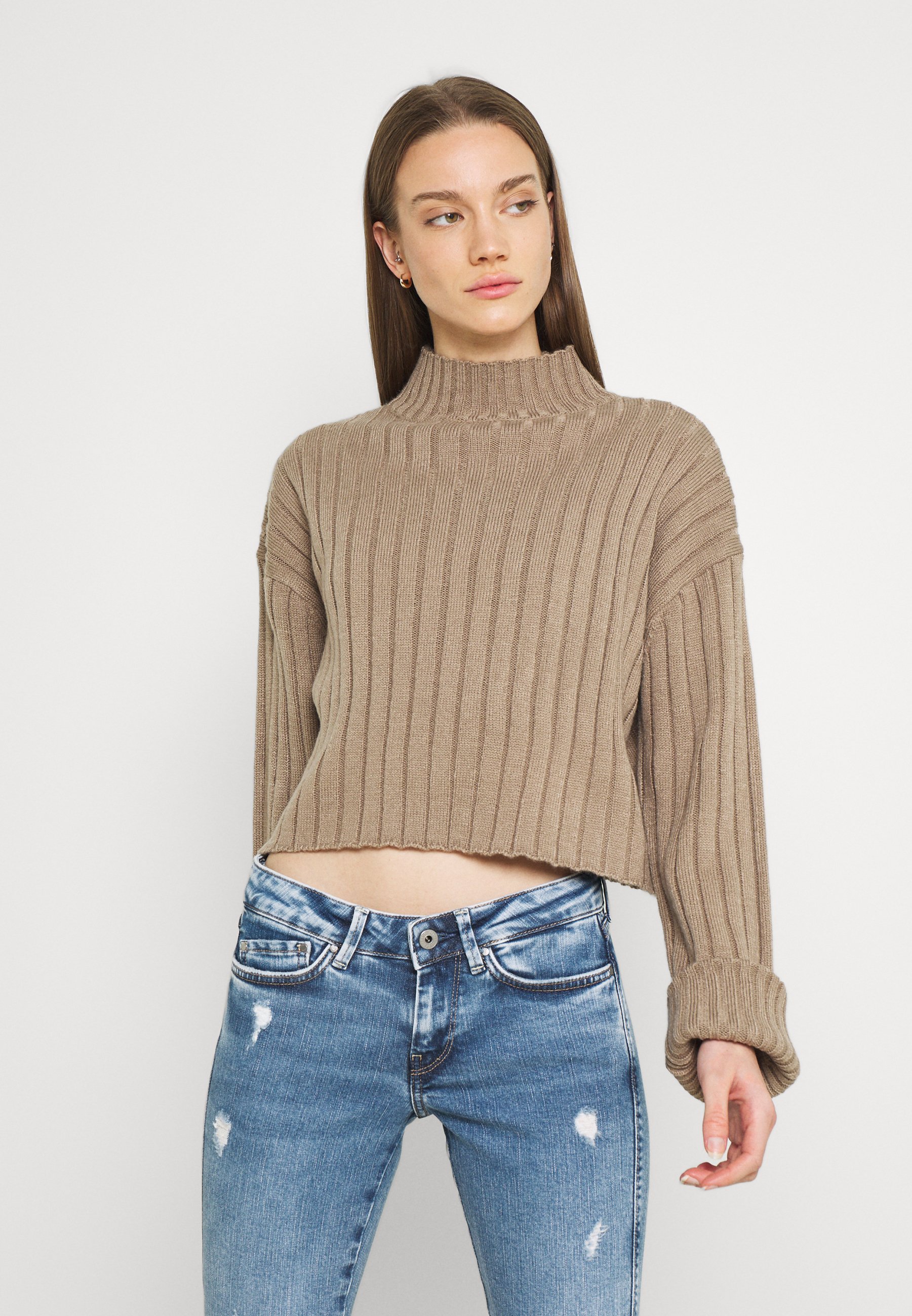 brown cropped turtleneck