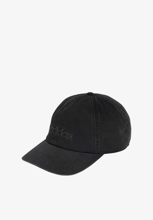 Cappellino da baseball nero in tessuto con visiera curvata. Presenta il logo ricamato "adidas" sul davanti. Design semplice e strutturato.