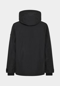 Svart vattentät parka-jacka med huva, med elastiska ärmslut, en rak passform och minimalistisk design. Slät textur utan synliga logotyper.