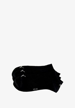 Black cotton socks, low-cut design, size 43-46, features logo on the toe and ribbed cuff for comfort. Soft texture, no patterns.