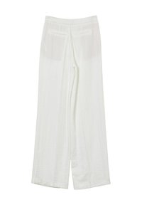 Weite Hose in Weiß, aus einem leichten, strukturierten Stoff. Mit hoher Taille und zwei Gesäßtaschen. Einfaches, sauberes Design.