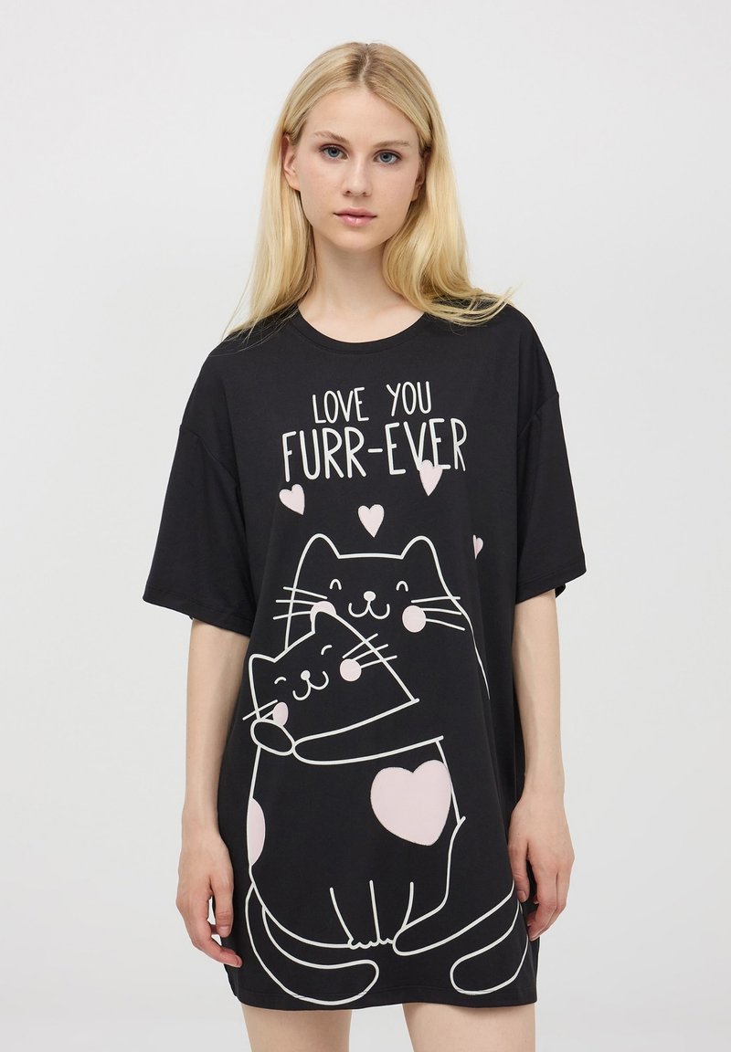 Terranova STAMPA GATTI - Maglia del pigiama - nero