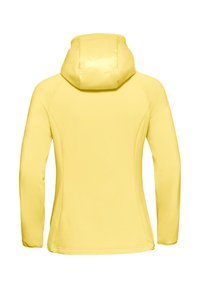 Geel jasje met een slim fit ontwerp, lange mouwen en een gevoerde capuchon. Glad, lichtgewicht stof met minimale naden en stiksels.