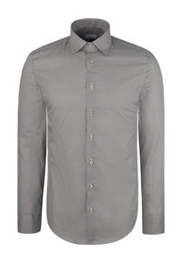 Camicia a maniche lunghe con bottoni, caratterizzata da un piccolo motivo a quadretti in bianco e nero, con colletto classico e bottoni tono oro. Tessuto in cotone.