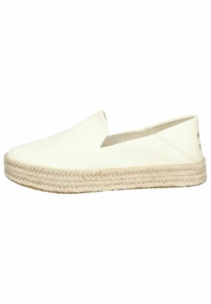 Leinen-ESPADRILLES in Off-White mit einer gewobenen Jute-Sohle. Sie verfügen über ein Slip-On-Design und einen eingezogenen Fersenbereich mit minimalem Markenlogo.