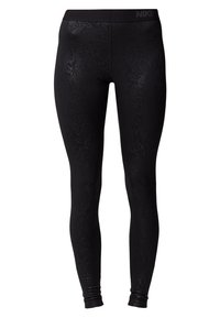 Leggings neri con un sottile motivo a stampa serpentata, realizzati in materiale elasticizzato, con una vita alta e un logo Nike discreto.