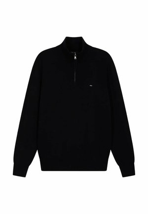Pull-over noir avec col zippé, manches longues, bords-côte aux poignets et à l'ourlet, fabriqué dans un tissu doux. Petit logo sur la poitrine.