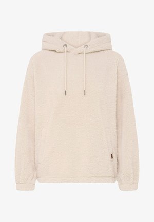 Kremkrāsas flīsa kapuce ar mīkstu, teksturētu virsmu, regulējamiem aukliņām un priekšējām kabatām. Brīvi piegulstoša ar ribotām piedurknēm.