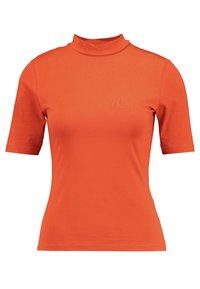 Krótki rękaw, golf w intensywnym pomarańczowym kolorze, wykonany z gładkiej tkaniny, z dopasowanym krojem i subtelnym stretch'em, z czystym, bezszwowym wykończeniem.